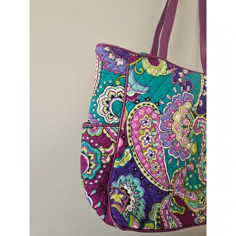 Vera Bradley Plum Crazy Paisley Quilted Cotton Tote Bag Purple Teal Floral Large
